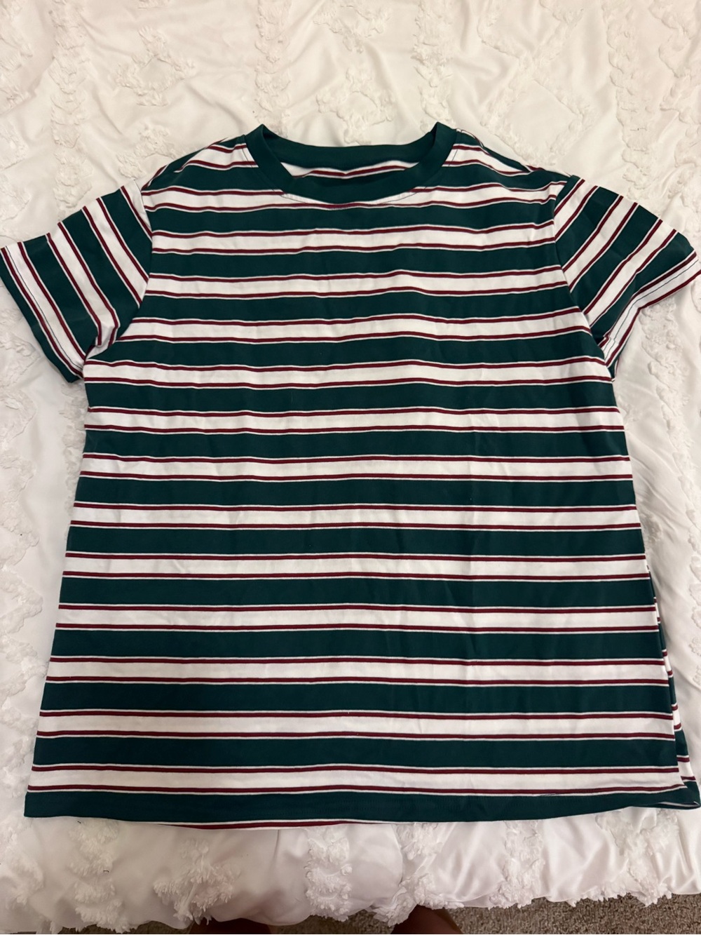 Women's Short Sleeve Striped Crewneck Tee - Green & White